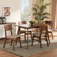 Baxton Studio RH369C-SandWalnut-5PC Dining Set Baxton Studio Euclid Mid-Century Modern Sand Fabric Upholstered and Walnut Brown Finished Wood